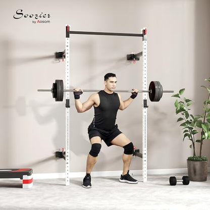 Soozier Adjustable Weight Bench with Dumbbell Rack Wooden Gym - color: White