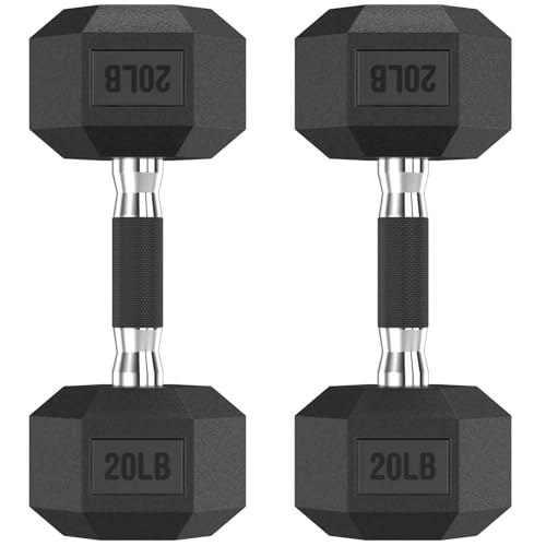 HANDBODE Hex Rubber Dumbbells - Enhanced Grip for Secure & Ergonomic Hold - Ideal for Strength Training and Home Gym Workouts, 20 LB Pair