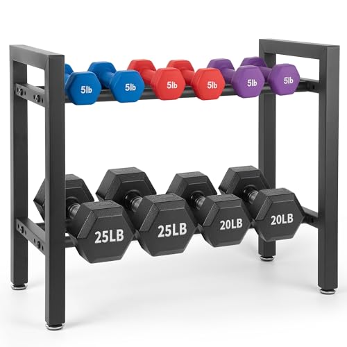 Dumbbell Rack 2 Tier 19.7 IN Adjustable Weight Rack For Home Gym, 300LB Total Capacity, 150LB Per Shelf Heavy Duty Dumbbell And Kettlebell Storage Stand, Stable Space Saving Rack (Rack Only)