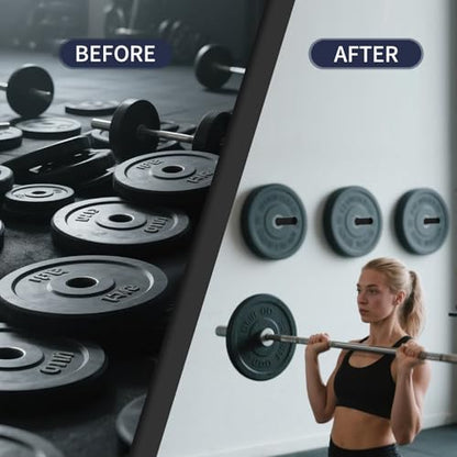 Wall Mounted Olympic Weight Plate Rack, Heavy Duty Metal 2" Plate Holder & Hanger for Home Gym, Garage Gym, Powerlifting & Fitness Equipment Storage, 275 lbs Capacity Barbell Plate Organizer with Screws for Wood & Concrete Walls
