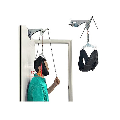 Neck Stretcher Cervical Traction Device for Pain Relief – Over The Door Neck Hammock for Home Use, Spine Decompression Harness Sling, Hanging Stretcher with Cervical Stabilizer & Tension Relief