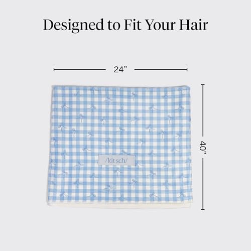 Kitsch XL Microfiber Hair Towel Wrap for Women - color: Gingham Blue