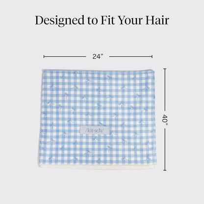 Kitsch XL Microfiber Hair Towel Wrap for Women - color: Gingham Blue