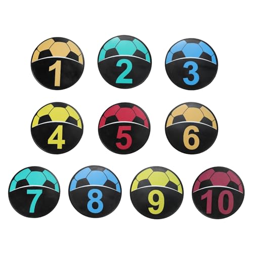 PATIKIL Number Spot Markers 9 Inch, 10 Pcs Soccer Non-Slip Floor Dots Agility Markers Flat Field Cones Poly Dots for Dance Soccer Basketball Sports, Yellow/Blue/Red/Dark Yellow/Green