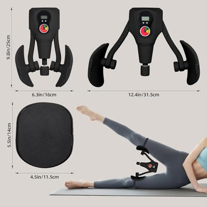 Abahub Inner Thigh Trainer with Display Counter, 0-132 LBF Adjustable Resistance Pelvic Floor Muscle Exerciser, Home Gym Kegel Trainer Includes Bands, Arm Workout Handles & Wireless Jump Rope - color: Black