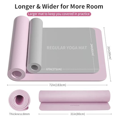 Extra Wide & Thick 8mm Yoga Mat, 72"x31.5" - color: Purple