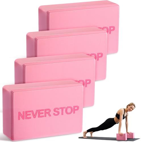 RoundFunny 4 Pack Yoga Blocks Non Slip Pilates Foam Brick - color: Pink
