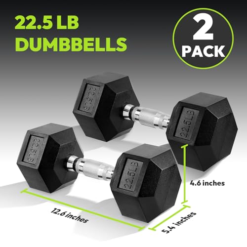 HANDBODE Hex Dumbbell Set, 2.5-65 lb Rubber Encased Exercise & Fitness Dumbbells, Weights Dumbbells Set of 2, Hand Weight for Strength Training - size: 22.5 lb, Pair, style: Chrome Handle