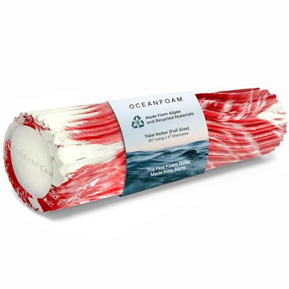Tidal Roller - Red Marbled - Muscle Massage Foam Roller for Back Pain & Stretching - Firm and Ergonomic Wide Wave Textured - Yoga, Athletics, & Wellness - Full Size, 20" x 5" - color: Red Marbled