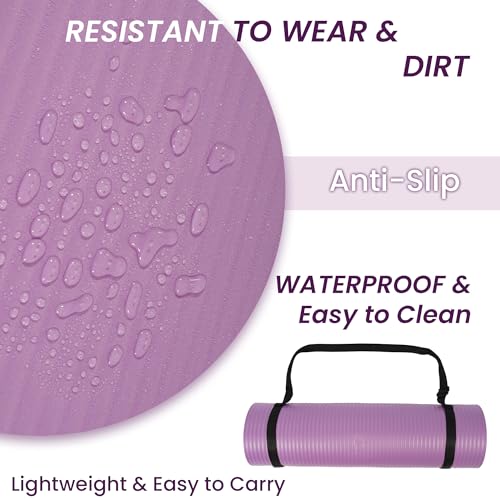 Fitvids Yoga Mat, 1/2-Inch Extra Thick High Density Exercise Mat, Anti-Tear Exercise Yoga Mat with Carrying Strap, Suitable for Various Yoga Exercises