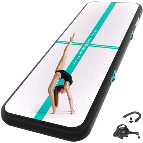 FINCOME Inflatable Gymnastics Mat Tumble Track Air Mats for Home with Pump - color: Black Green, size: 10ft*3.3ft*4inches(3m*1m*0.1m)