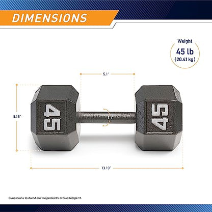 Marcy Cast Iron Hex Dumbbells Collection - Available size from 3-lb to 100-lb, SOLD INDIVIDUALLY - style: 45lbs
