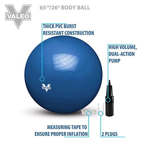 Valeo Exercise Body Ball - Professional Grade Anti-Burst Fitness, Balance Ball for Pilates, Yoga, Stability Workout & Training Physical Therapy