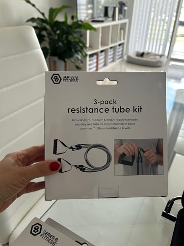 3 Pack Resistance Tube Kit, 7 Levels, Black, Strength Training, Workout
