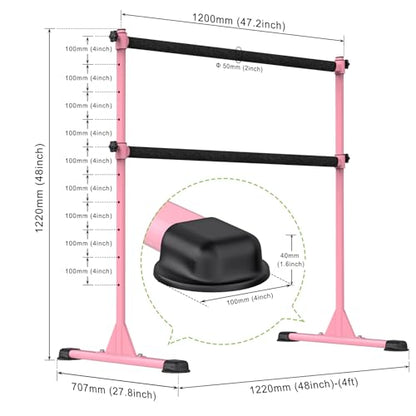 Dolibest Freestanding Ballet Bar, Height Adjustable Ballet Bar, Heavy Duty Dance Bar, with Non-Slip Rubber Pads, Enhanced Stability, Dance/Yoga/Fitness Stretching Bar, Ideal for Kids and Adults - color: Pink- 4ft Steel Cross Bar+ Black Cloth Cover