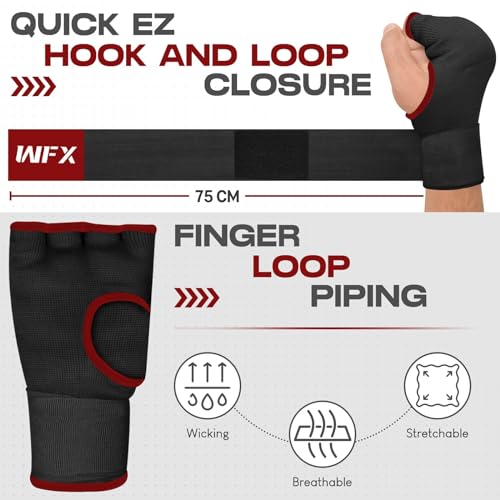WFX Kids Junior Boxing Hand Wraps Inner Gloves Gel Padded Elasticated Padded Fist Under Gloves Pair Combat Sports for Young Fighters Gel Boxing Hand Wraps - color: Black / Red