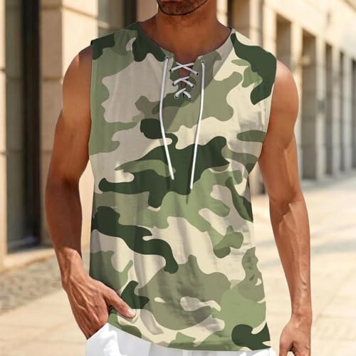 domirica Mens Summer Casual Sleeveless Shirts Plus Size Oversized Trendy Lightweight Pull On Tank Top - color: Camo, size: Large