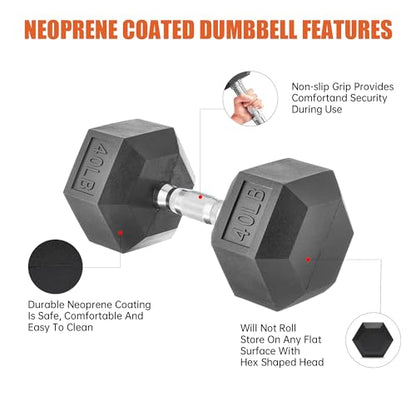 Rubber Hex Dumbbell, Multiple Weight Options 15-550 lbs - color: 55LB