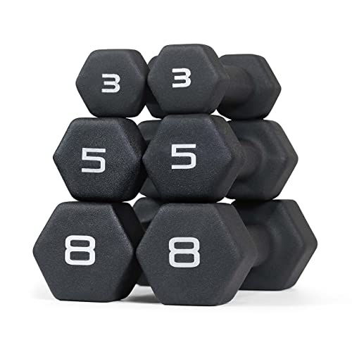 WF Athletic Supply Black Neoprene Dumbbell Set, Non-Slip & Hex Shape, Great for Muscle Toning, Strength Building & Weight Loss; Sizes, Dumbbells Only & w/Rack Options Available