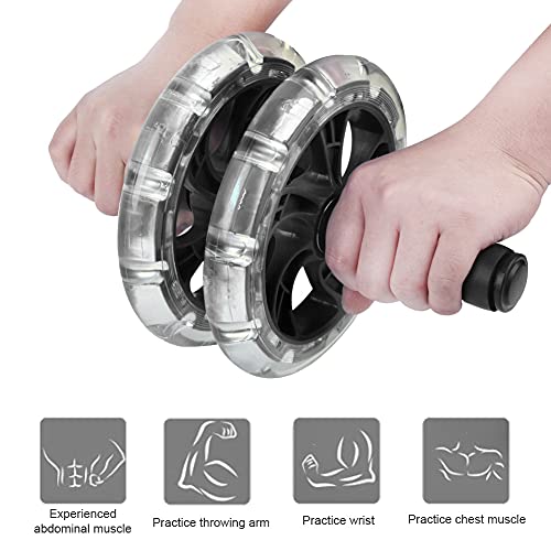 Fitness Roller with Dual ABS Wheels and Pull Strap Set, Abdominal Exerciser for Core Workout, Quiet Double Bearing Ab Roller with Knee Pad and Removable Handles for Home Gym Use
