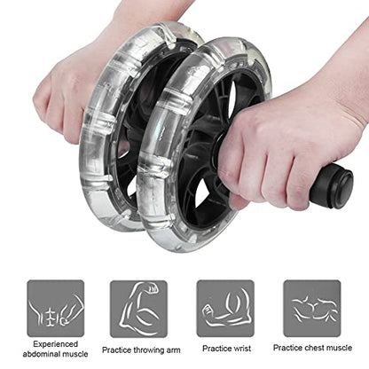 Fitness Roller with Dual ABS Wheels and Pull Strap Set, Abdominal Exerciser for Core Workout, Quiet Double Bearing Ab Roller with Knee Pad and Removable Handles for Home Gym Use