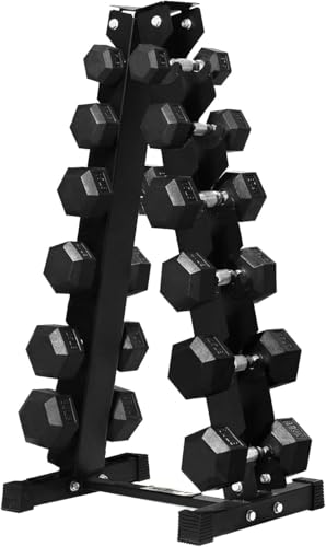 RitFit Rubber Coated Hex Dumbbell Set with Rack, 5-780LB for Home Gym Strength Training, Anti-Slip Knurled Handle, Hexagon Anti-Roll, Heavy-Duty Storage Rack - style: 210 LB Set（5-30LB)