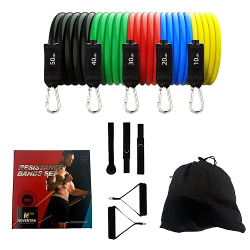 Resistance Bands Set 11 pcs - Up to 150 lbs with Handles, Door Anchor, Ankle Straps & Carry Bag - Home Gym & Strength Training