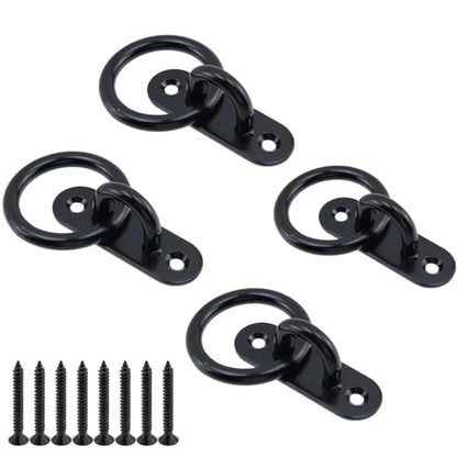 Semetall M6 Black Ceiling-Wall Mount Hook & Pad Eye Plate - 4 Pack 304 Stainless Steel Deck Hardware, Heavy Duty Anchor Rings for Boat Rigging, Yoga Swings, Hammocks & Marine Suspension(Oval)