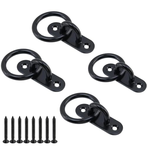 Semetall M6 Black Ceiling-Wall Mount Hook & Pad Eye Plate - 4 Pack 304 Stainless Steel Deck Hardware, Heavy Duty Anchor Rings for Boat Rigging, Yoga Swings, Hammocks & Marine Suspension(Oval)