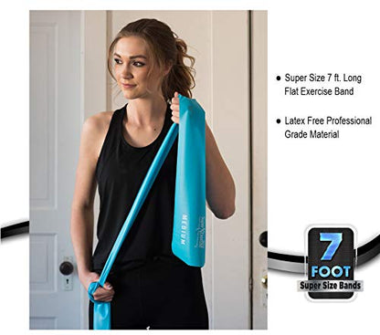 USA 14" x 3" Extra Long Latex Free Mini Loop and Flat Resistance Band 5 Set. in Light, Medium or Heavy Strength. Includes an Exclusive iPhone App, E-Book, and Carry Bag. - color: b. MEDIUM STRENGTH SKY BLUE Set