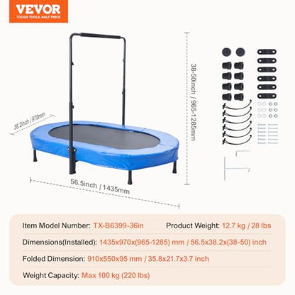 VEVOR 5FT Trampoline 50"/55"/56 * 35" for Indoor/Outdoor use for Toddlers, Foldable Mini Baby with Foam Handle, Recreational Birthday Gift
