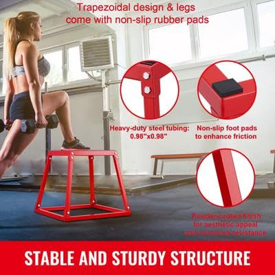 Happybuy 18" Plyometric Jump Box, Steel Plyo Box, Agility Platform, Anti-Slip Exercise Step Up Box for Home Gym Training, Conditioning, Strength, Red