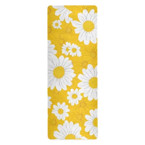 Yellow Daisy Yoga Mat Non-Slip Eco-Friendly Exercise Fitness Mat for Yoga Pilates and Floor Workouts for Women & Men, 71 x 26 in