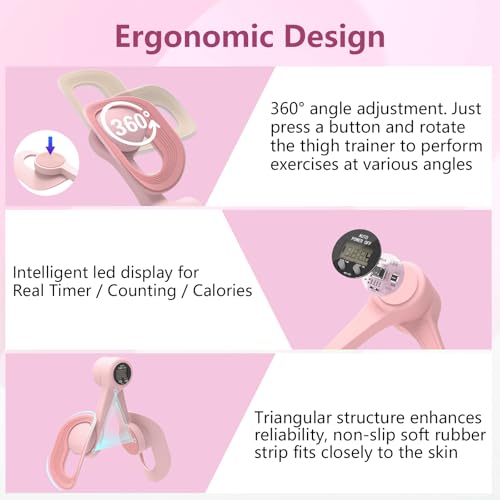 Thigh Trainer for Women, Pelvic Floor Exercise Devices with LED Display, Inner Thigh Exerciser with 20LB Resistance Band, Home Fitness Equipment for Hip, Leg, Arm