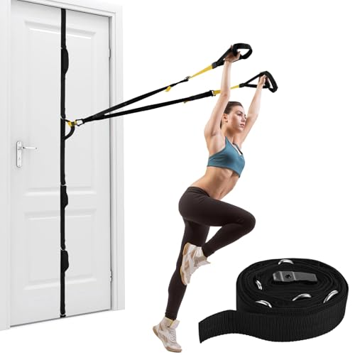 Door Anchor Strap for Resistance Bands, Multi Point Door Exercise Anchor with 5 Fixed Loops, Portable Gym Attachment, Home Workout Equipment for Pulls, Flys, Kicks, and Presses