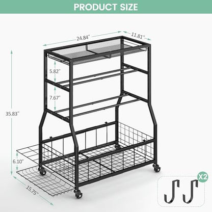Home Gym Storage Rack, Dumbbell Rack with Yoga Mat Storage, Weight Rack Stand with Lockable Wheels and Hooks, Home Workout Equipment Organizer for Yoga, Dumbbell, Kettlebells, Ball Storage