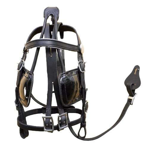 RESISTANCE Miniature Horse Black Patent Leather Driving Harness with Red and White Trim