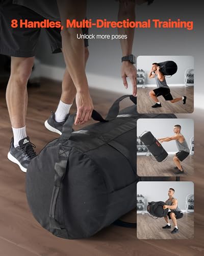 VEVOR Workout Sandbag, Heavy Duty Workout Power Bags with Handles, 125-200 lbs Adjustable Slam Bag for Fitness Strength Weight Training Cross-Training, Home Gym Exercise, Black (Unfilled)