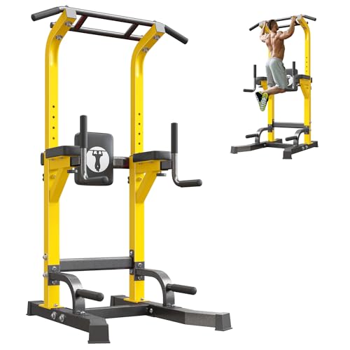 SogesPower Multi-Function Power Tower Pull Up Bar Station Pull Up Dip Station for Home Gym, 10-Level Adjustable Height Pull Up Bar Stand Dip Bar Strength Training Workout Equipment