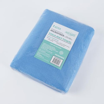 Microfiber Hot Yoga Towel Mat, 24 x 72 inches, with Non-Slip Silicone Grip, Secure Fit Elastic Straps (Blue)