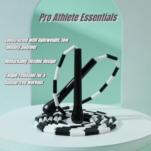 Experience Smooth and Adjustable Jumping with the IDOU Beaded Jump Rope - Unbreakable Handles, Tangle-Free Rotation, and Customizable Length. The Ultimate Fitness Companion! - color: Black & White Beaded