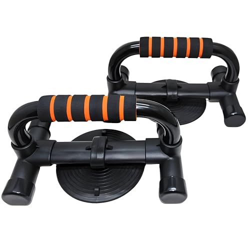Push Up Stand with Suction Cup Base for Ultimate Anti-Slip Stability, Home Gym Equipment for Men & Women, Chest Workout with Comfort Foam Grips - color: Black & Orange