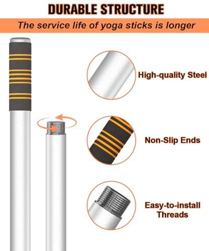 Queension 5ft Yoga Stick Adjustable Stretching Bar for Mobility & Balance - color: White