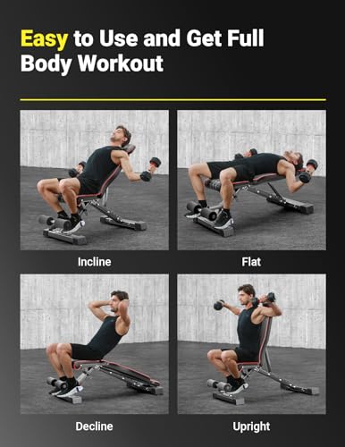YOLEO Adjustable Weight Bench for Home Gym, ASTM-Certified 827LBS, 98% Pre-Assembled, Foldable Gym Bench with 84 Positions Incline Decline Flat, Wider Seat