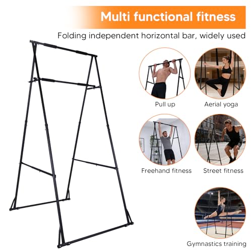 Foldable Free Standing Pull Up Bar Stand Power Tower Workout Station Dip Bar Adjustable Pullup Fitness Equipment for Home Gym