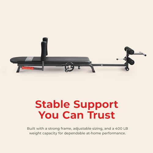 Sunny Health & Fitness No-Hang Traction & Inversion Decompression Table for Back Pain Relief, Adjustable Stretch Bench, 400 LB Capacity - size: 6" Height