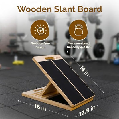 Portable Wooden Slant Board for Calf Stretching with Resistance Bands, Adjustable 300 Lbs Weight Capacity Incline Board for Calf Stretcher, Calf Stretch Board for Knees Ankle Heel Feet Leg