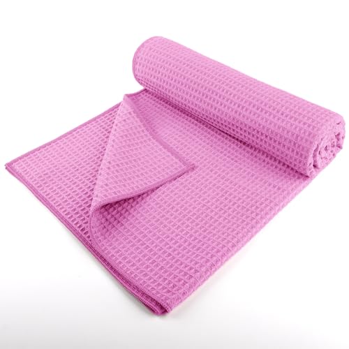 HOMEXCEL Hot Yoga Towels 2 Pack, (26.5" x 72") Non-Slip & Ultra-Absorbent Microfiber Yoga Mat Towels for Hot Yoga, Pilates, Exercise, Fitness, Bikram and Workout, Blue/Pink - color: Blue/Pink