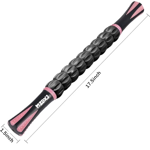 Muscle Roller Massage Roller Stick- Deep Tissue Fascia Blaster for Myofascial Pain Relief, Lymphatic Drainage & Body Sculpting, Handheld Physical Therapy & Recovery Tool (Pink black-18 inch) - color: Pink Black