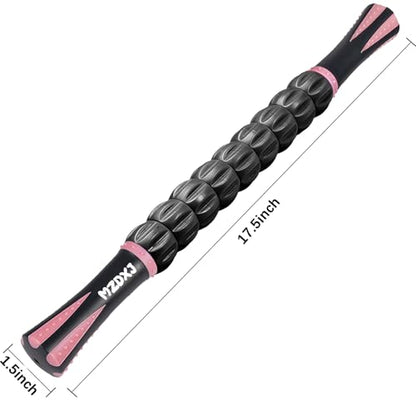 Muscle Roller Massage Roller Stick- Deep Tissue Fascia Blaster for Myofascial Pain Relief, Lymphatic Drainage & Body Sculpting, Handheld Physical Therapy & Recovery Tool (Pink black-18 inch) - color: Pink Black